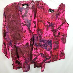 2 Piece Carole Little Size 8 Tank Jacket Pink Purple Art To Wear Top LightWeight